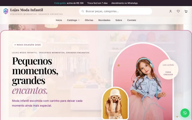 Página inicial da loja virtual Lojas Moda Infantil