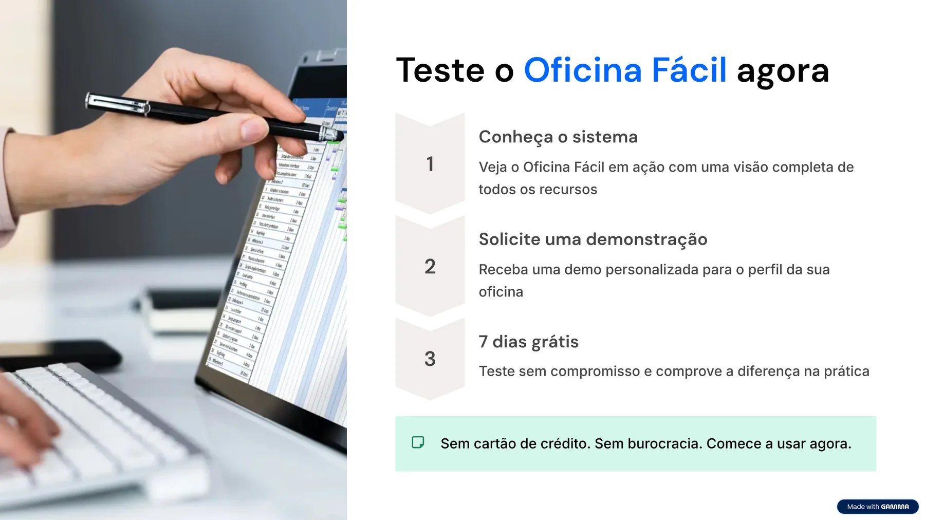 Teste o Oficina Fácil agora: conheça o sistema, solicite uma demonstração e aproveite 7 dias grátis, sem cartão de crédito