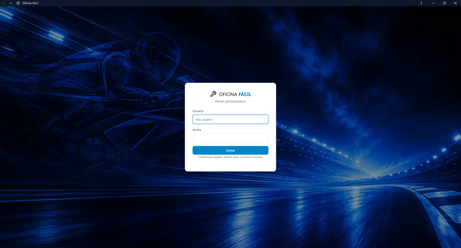 Tela de login do Oficina Fácil, painel administrativo protegido por senha